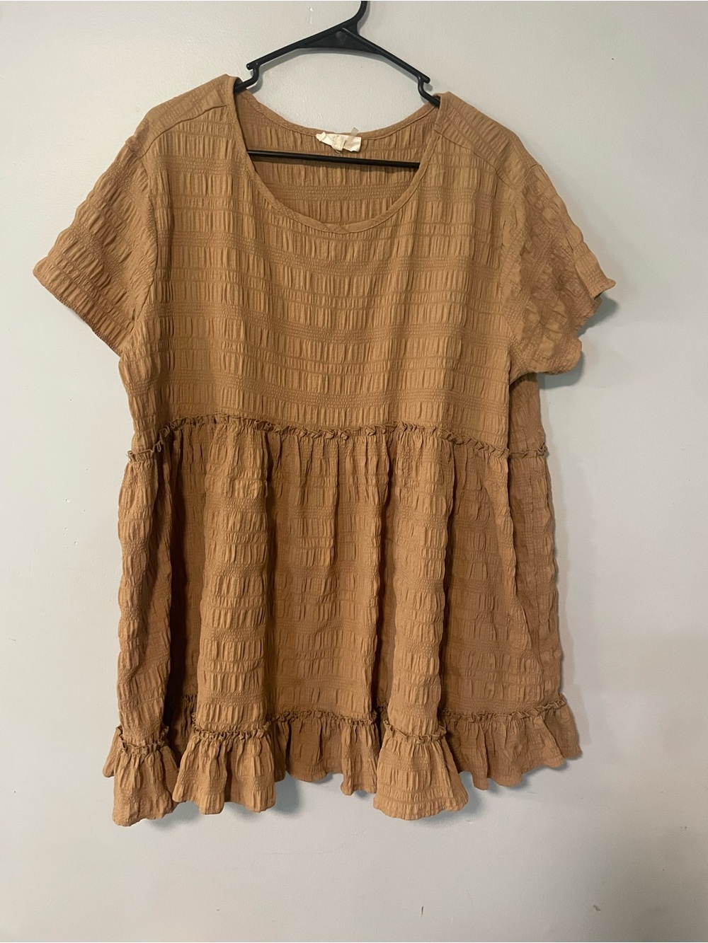 Entro Textured Ruffle Hem Babydoll Top - Camel XL